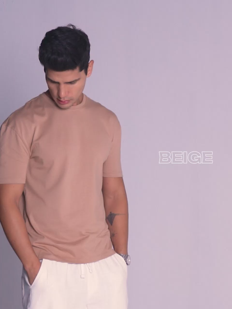 Beige Supima Crew Neck T-shirt