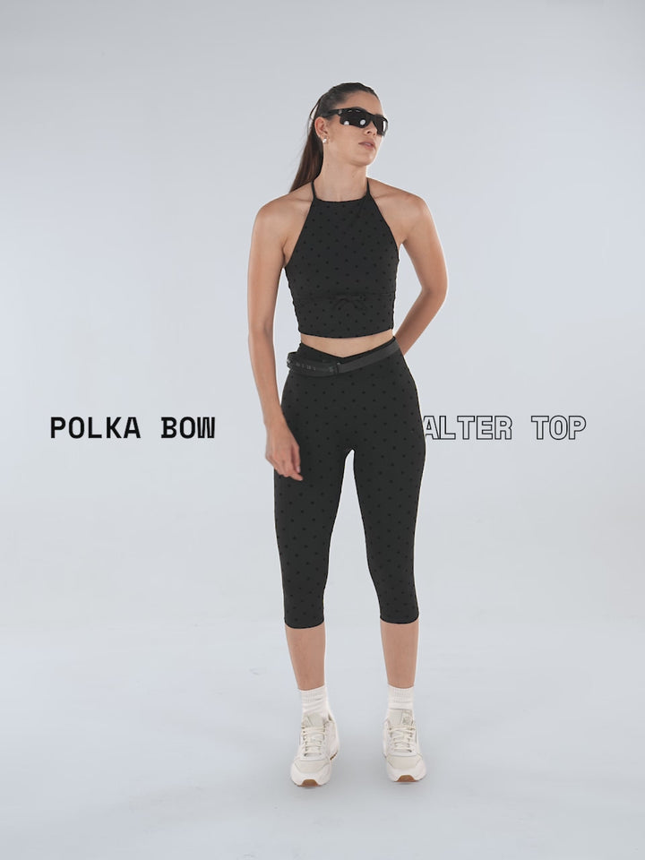 Black Polka Bow Halter Top