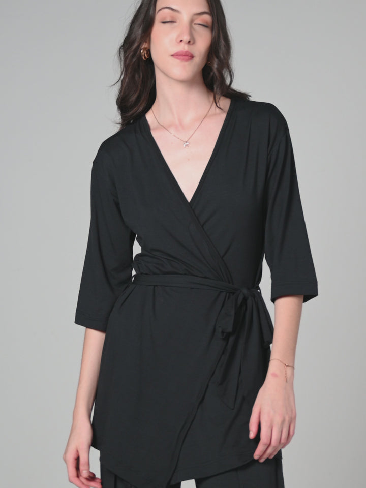 Black Ease Wrap Top