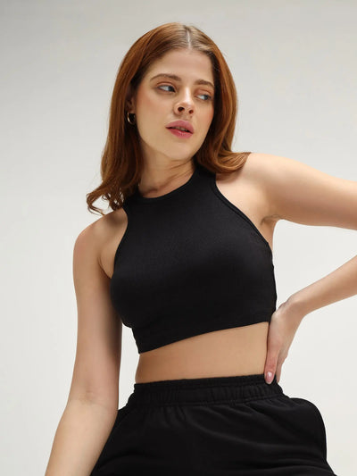 Black Ribbed Crop Top CAVA athleisure