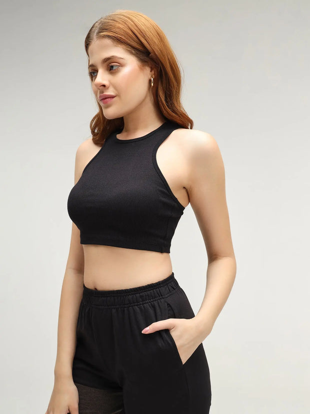 Black Ribbed Crop Top CAVA athleisure