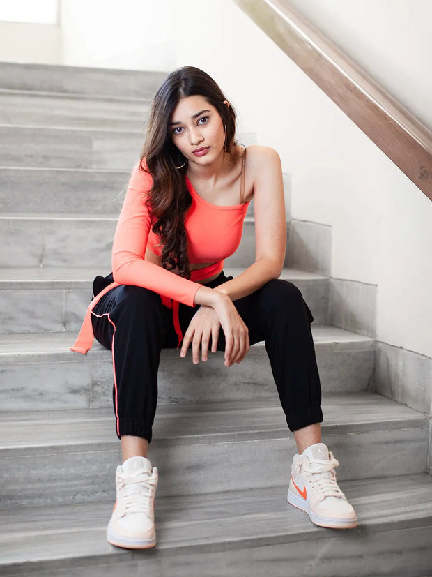 Black with Neon Pink stripe Jogger CAVA athleisure