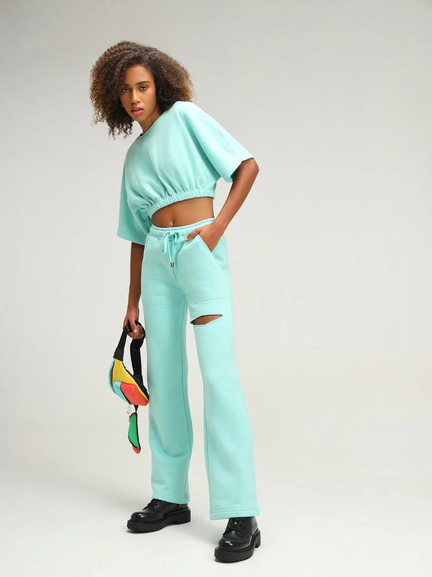 Miami Aqua Straight Leg Slit Joggers CAVA athleisure