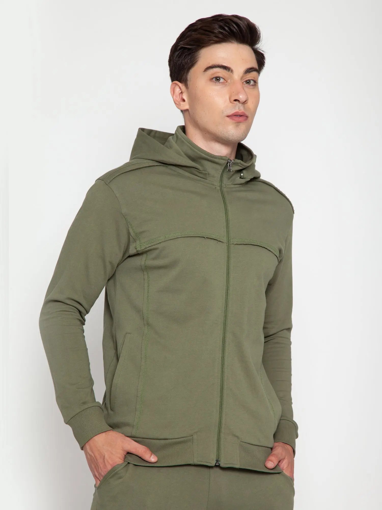 Olive Green Removable Hooded Jacket - CAVA athleisure – CAVA Athleisure ...