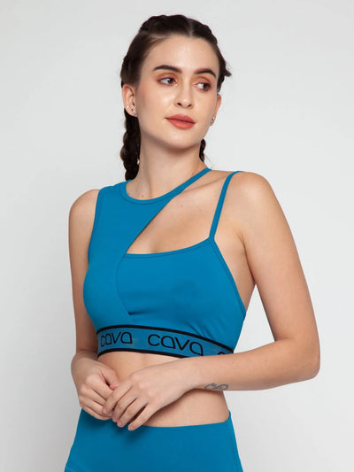 Wave Blue Asymmetrical Sports Bra CAVA athleisure